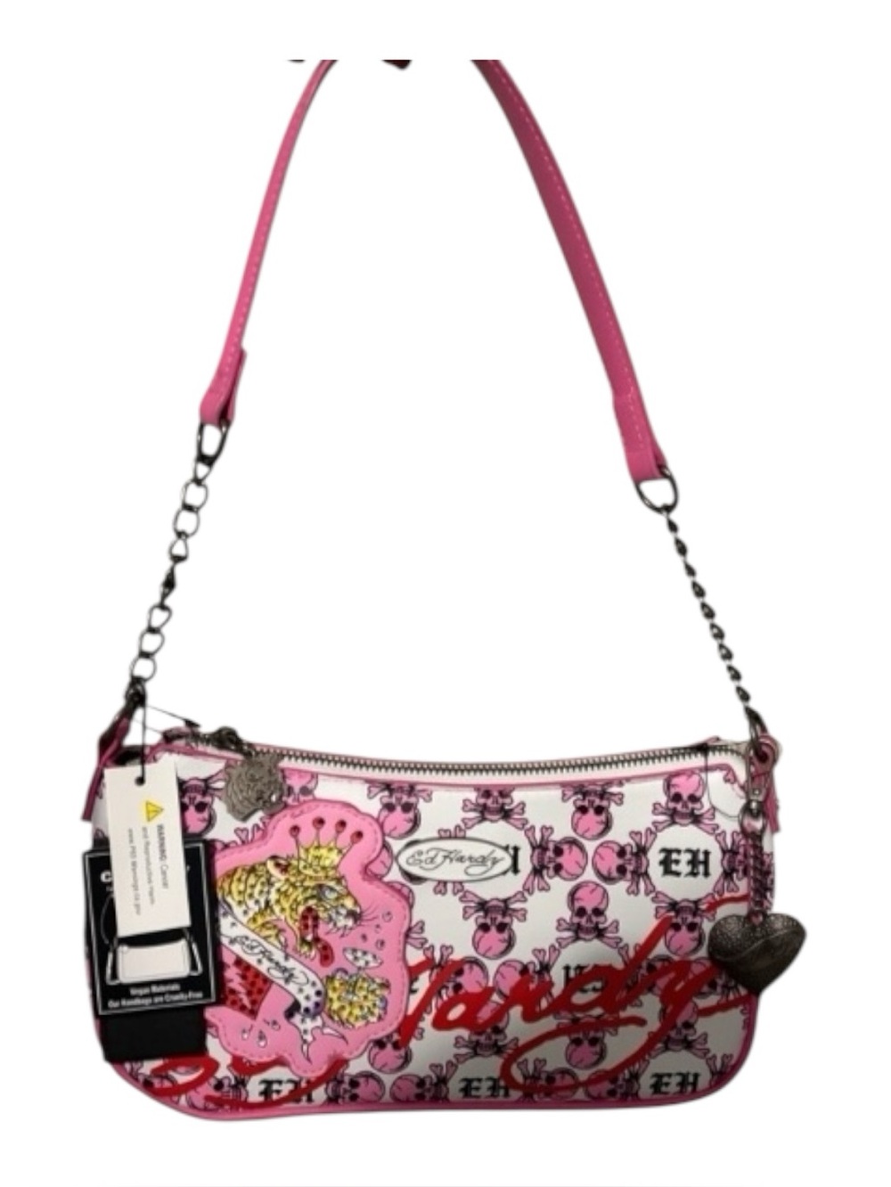Ed Hardy NWT Pink Skull & Leopard Shoulder Bag